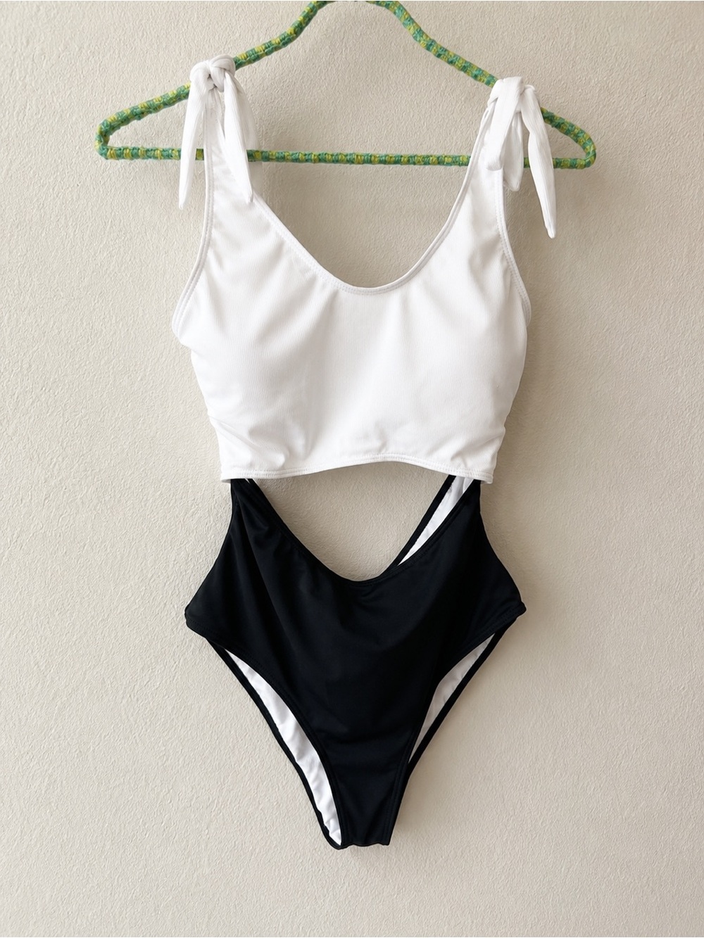 Trendy  White & Black Tie-Shoulder Kids One-Piece
